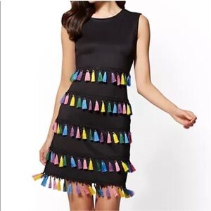 New York & Company Black Mini Dress with Colorful Tassels